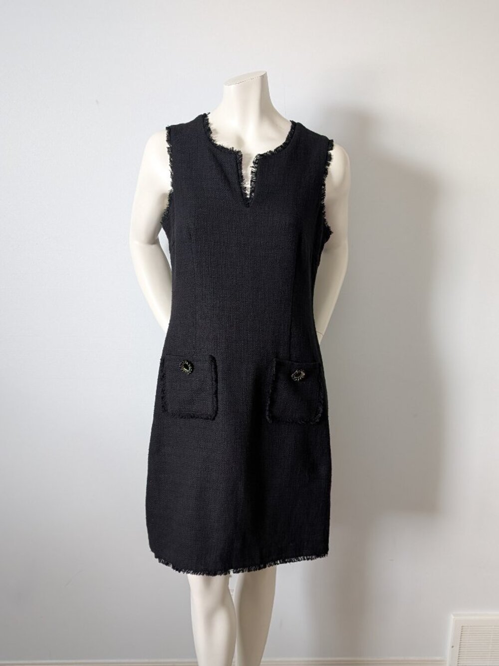 Karl Lagerfeld Paris - Black Fringe Trim Tweed Dress - Size 12